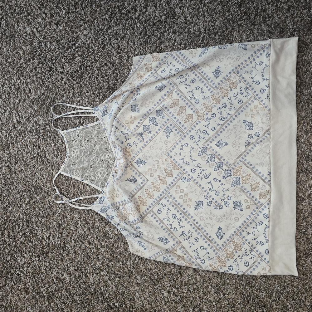 Maurices Lace Patchwork Top - Cream and Blue